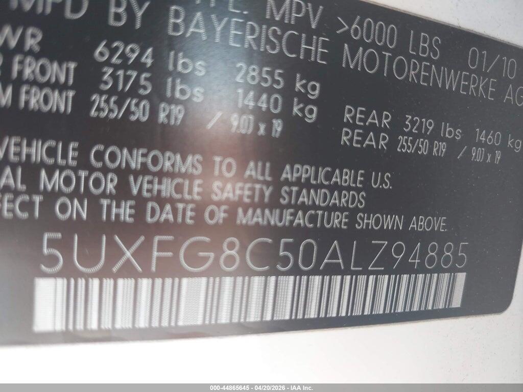 5UXFG8C50ALZ94885 2010 BMW X6 photo no. 9