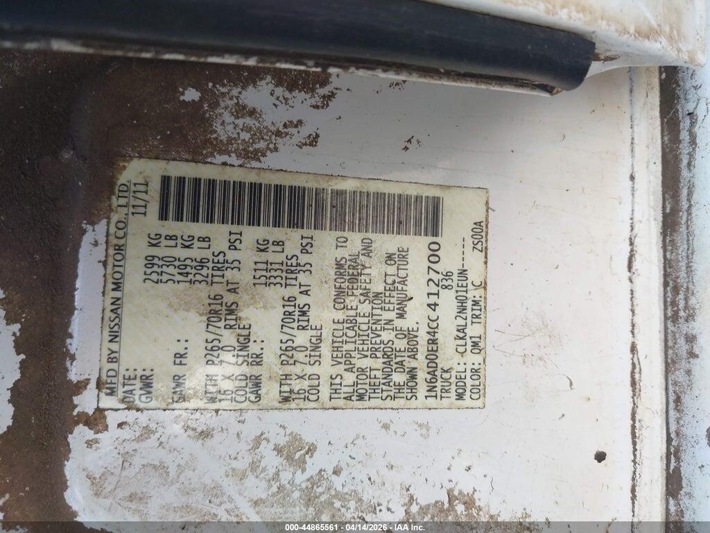 1N6AD0ER4CC412700 2012 NISSAN FRONTIER photo no. 9