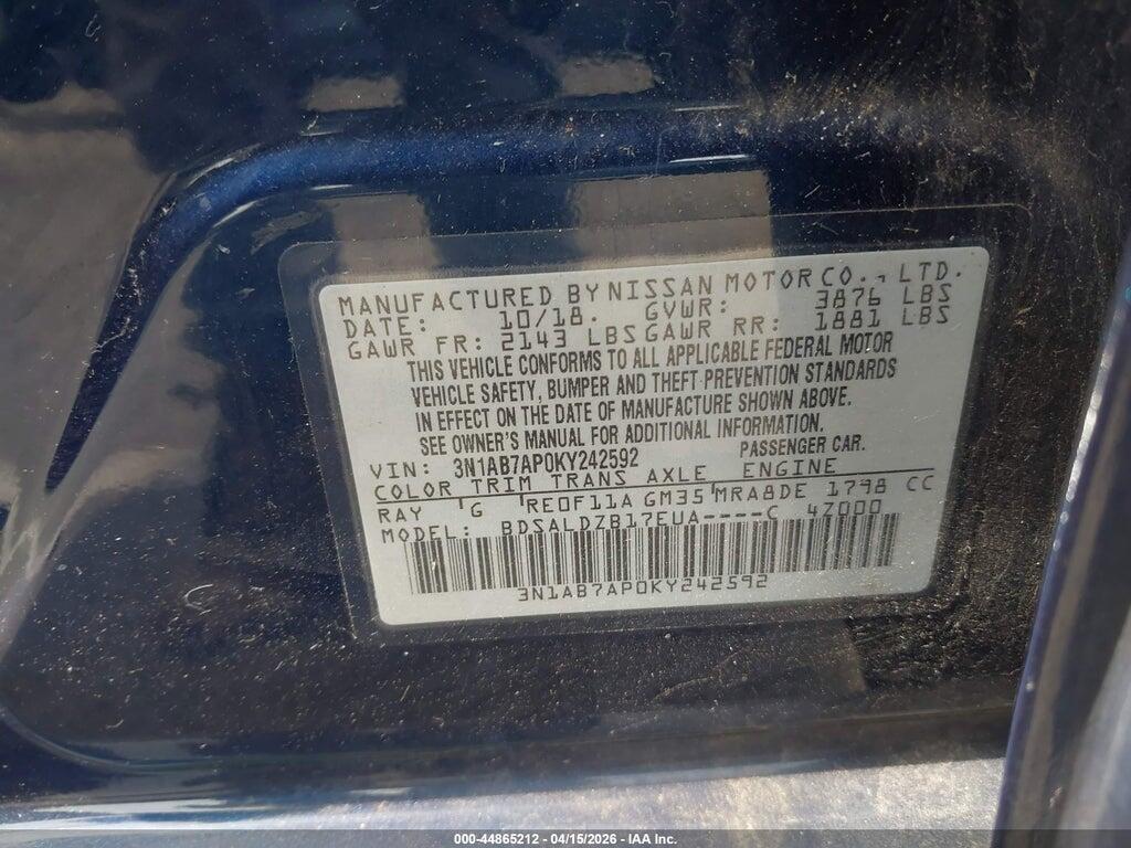 3N1AB7AP0KY242592 2019 NISSAN SENTRA photo no. 9