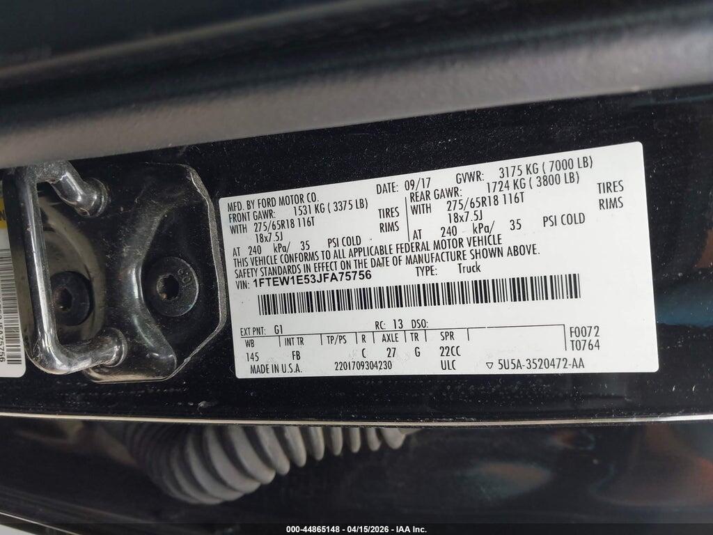 1FTEW1E53JFA75756 2018 FORD F-150 photo no. 9