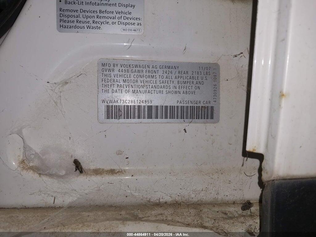 WVWAK73C28E124959 2008 VOLKSWAGEN PASSAT photo no. 9