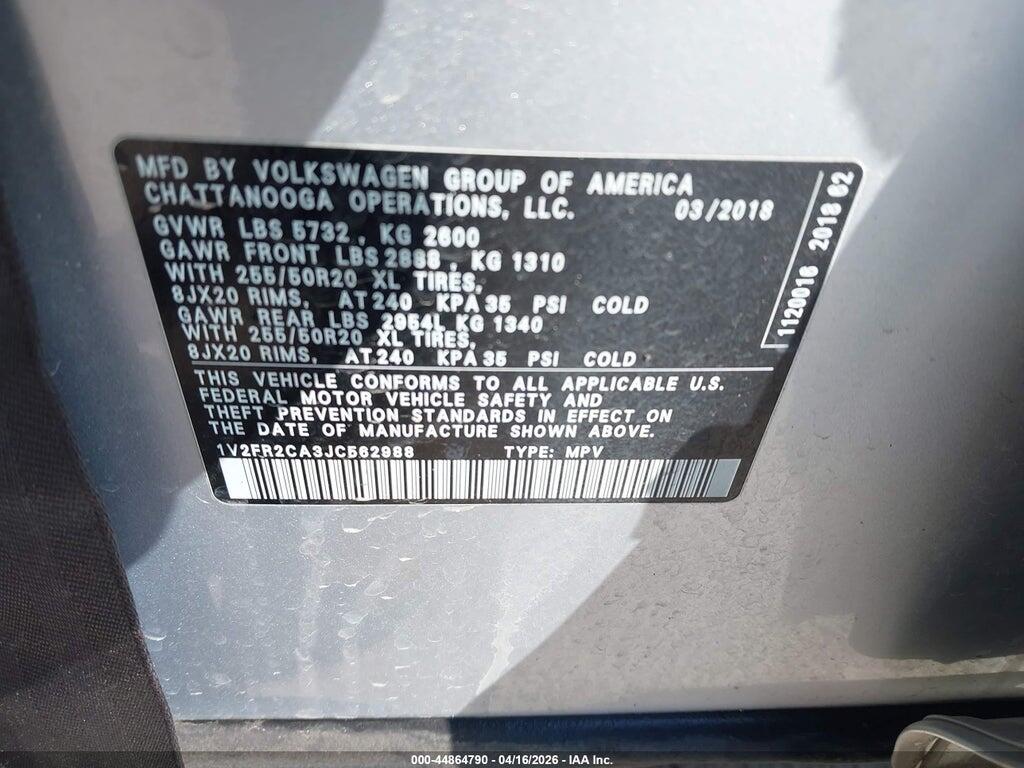 1V2FR2CA3JC562988 2018 VOLKSWAGEN ATLAS photo no. 9