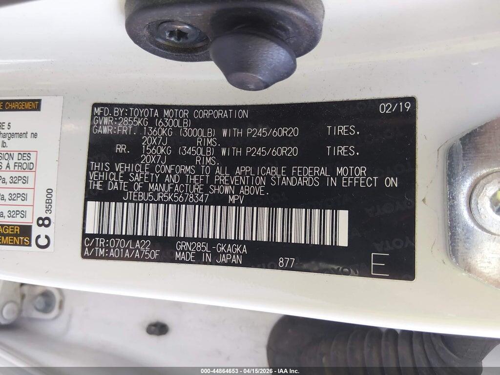 JTEBU5JR5K5678347 2019 TOYOTA 4RUNNER photo no. 9