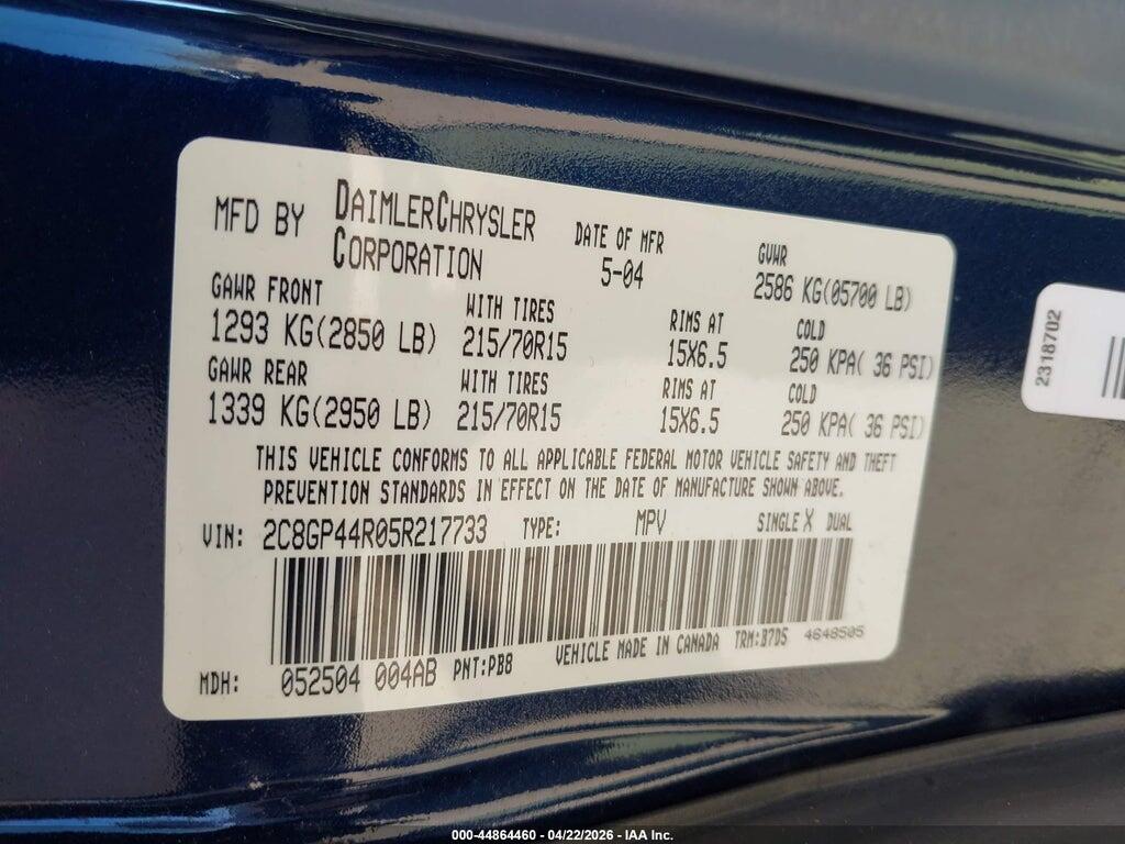 2C8GP44R05R217733 2005 CHRYSLER TOWN & COUNTRY photo no. 9