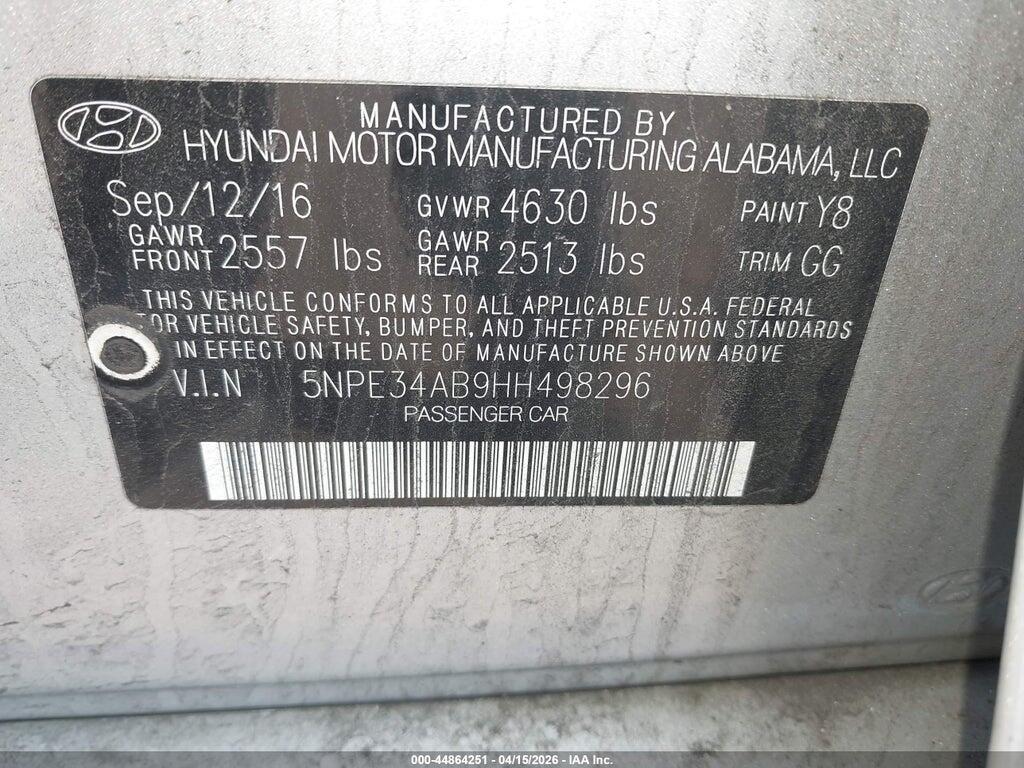 5NPE34AB9HH498296 2017 HYUNDAI SONATA photo no. 9