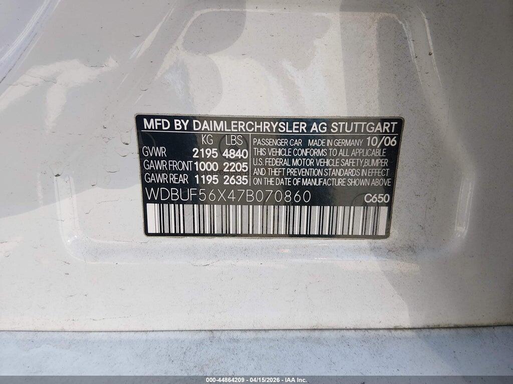 WDBUF56X47B070860 2007 MERCEDES-BENZ E 350 photo no. 9