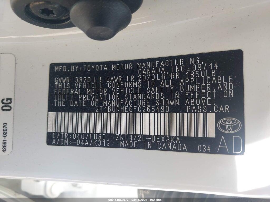 2T1BURHE6FC265490 2015 TOYOTA COROLLA photo no. 9