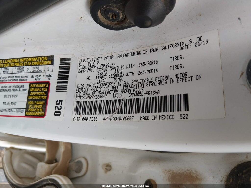 3TMCZ5AN2KM265447 2019 TOYOTA TACOMA photo no. 9