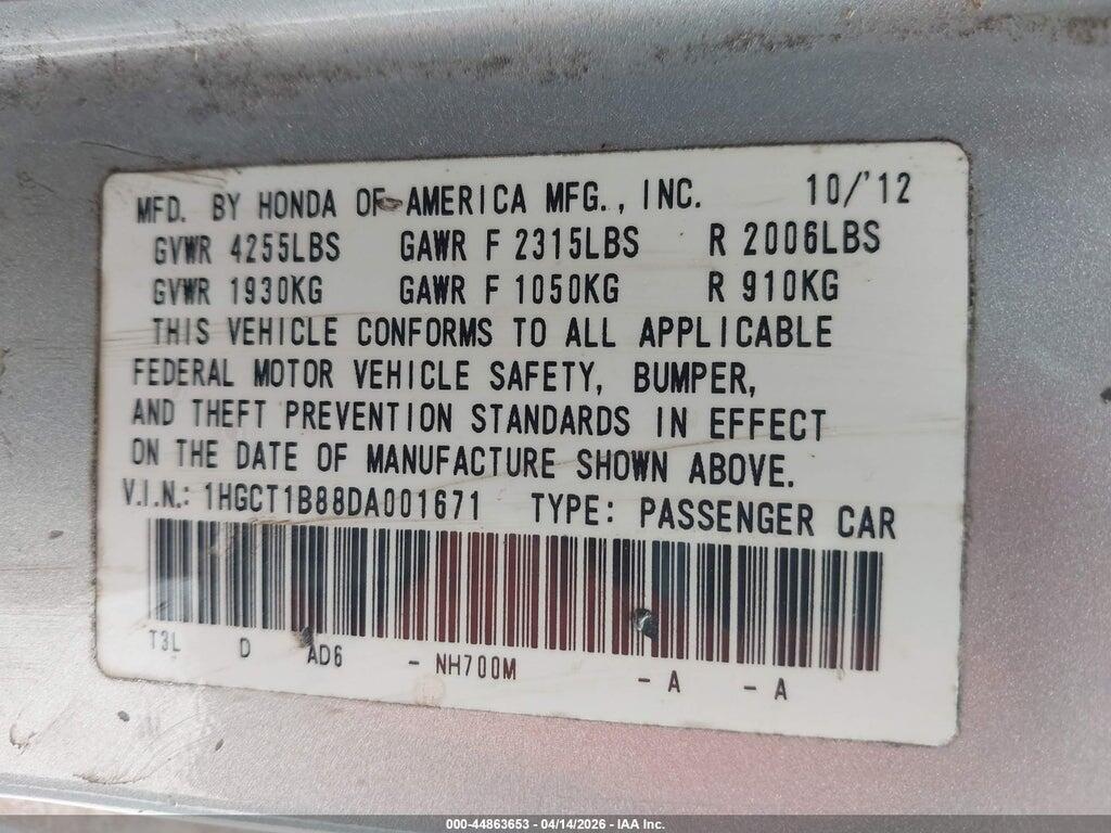 1HGCT1B88DA001671 2013 HONDA ACCORD photo no. 9