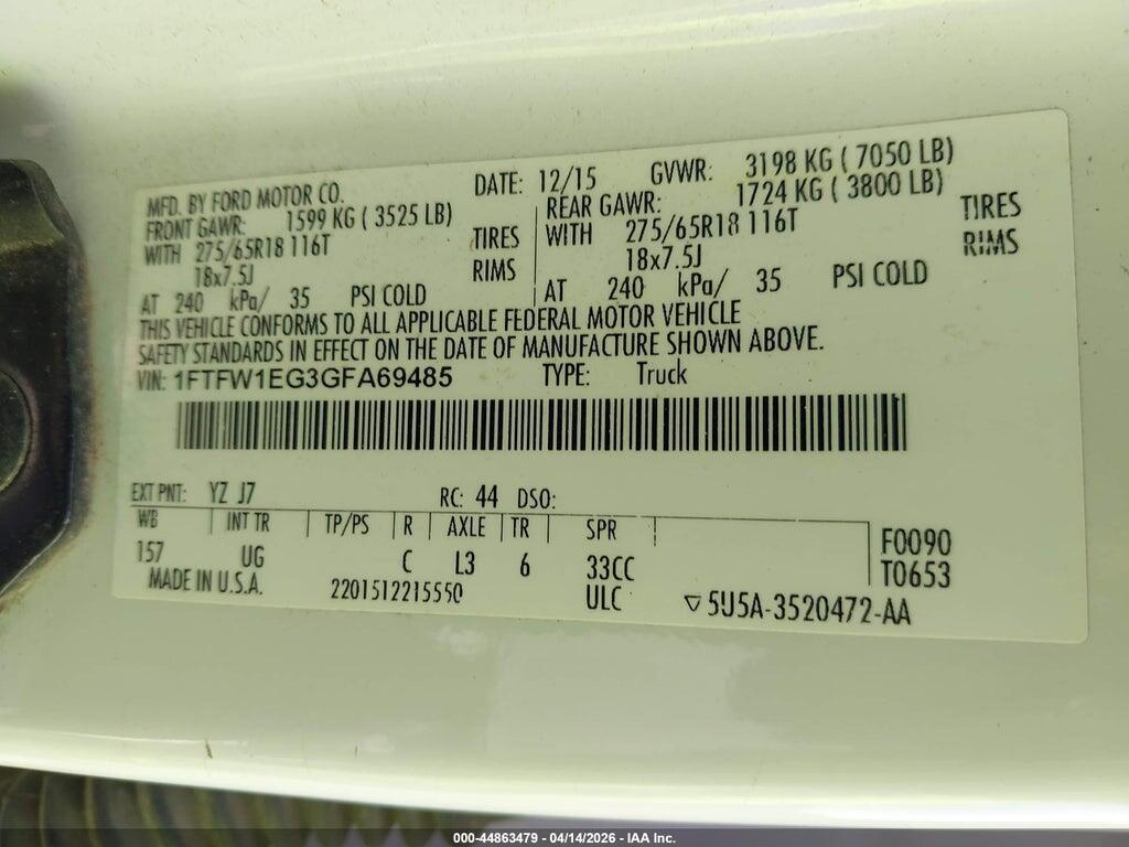 1FTFW1EG3GFA69485 2016 FORD F-150 photo no. 9