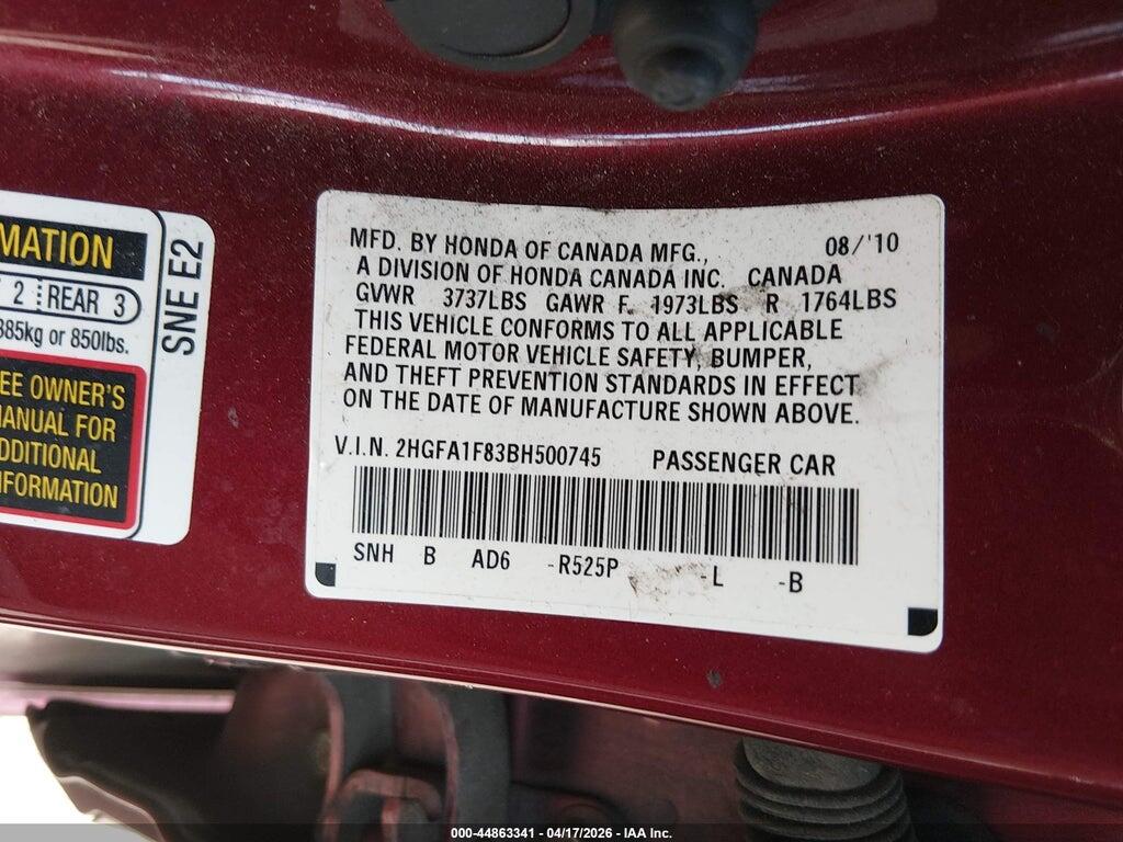 2HGFA1F83BH500745 2011 HONDA CIVIC photo no. 9