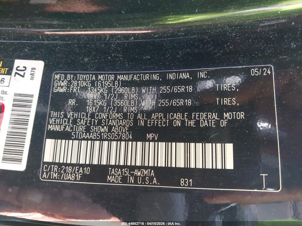 5TDAAAB51RS057804 2024 TOYOTA GRAND HIGHLANDER photo no. 9