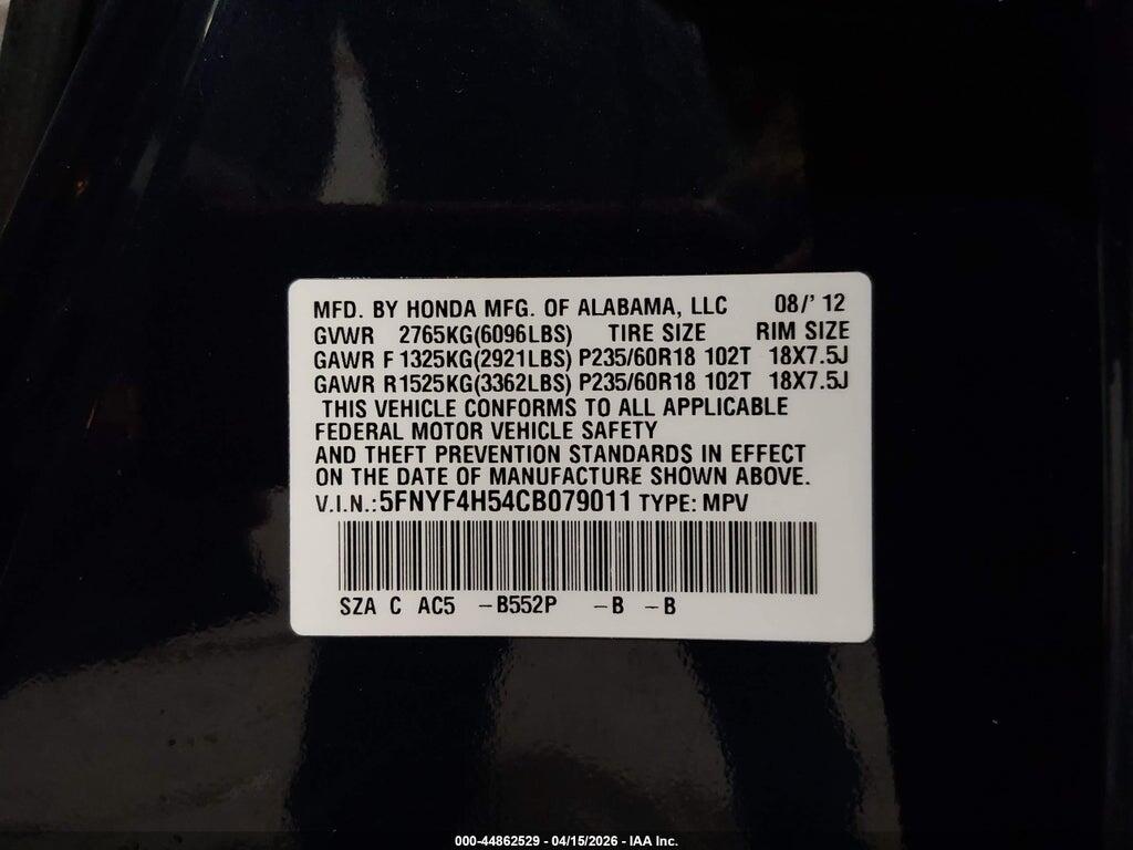 5FNYF4H54CB079011 2012 HONDA PILOT photo no. 9