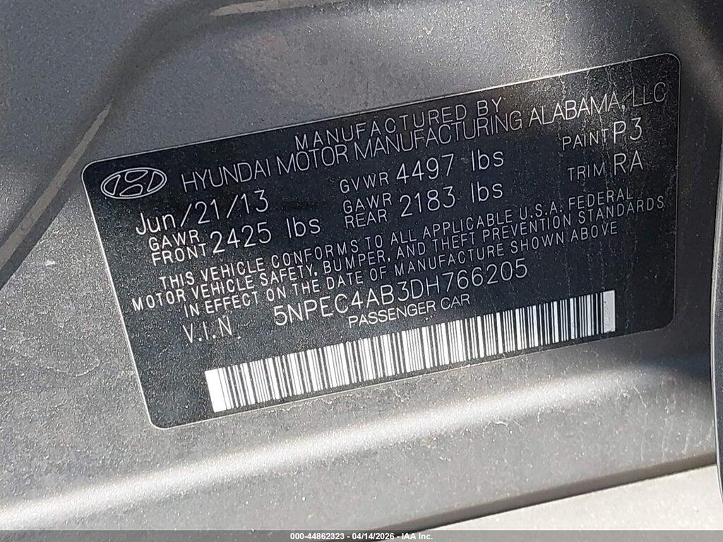 5NPEC4AB3DH766205 2013 HYUNDAI SONATA photo no. 9