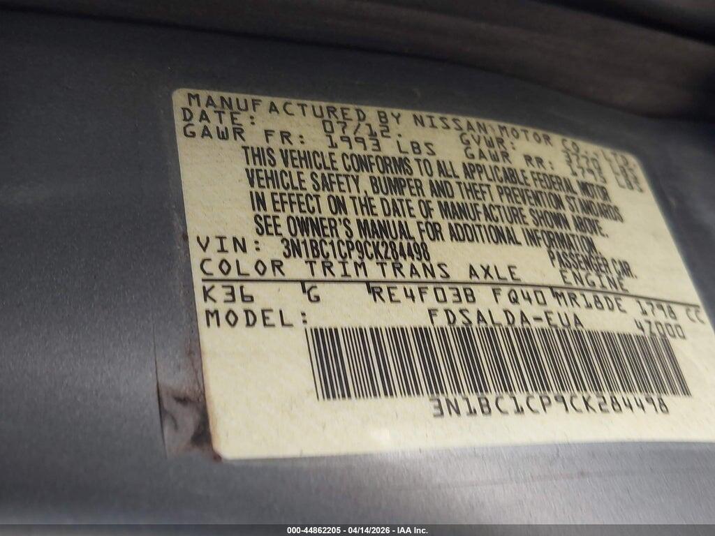 3N1BC1CP9CK284498 2012 NISSAN VERSA photo no. 9