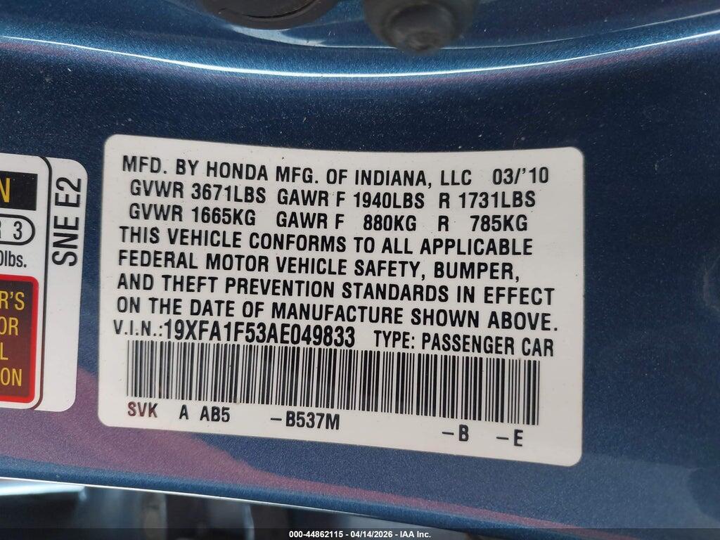 19XFA1F53AE049833 2010 HONDA CIVIC photo no. 9