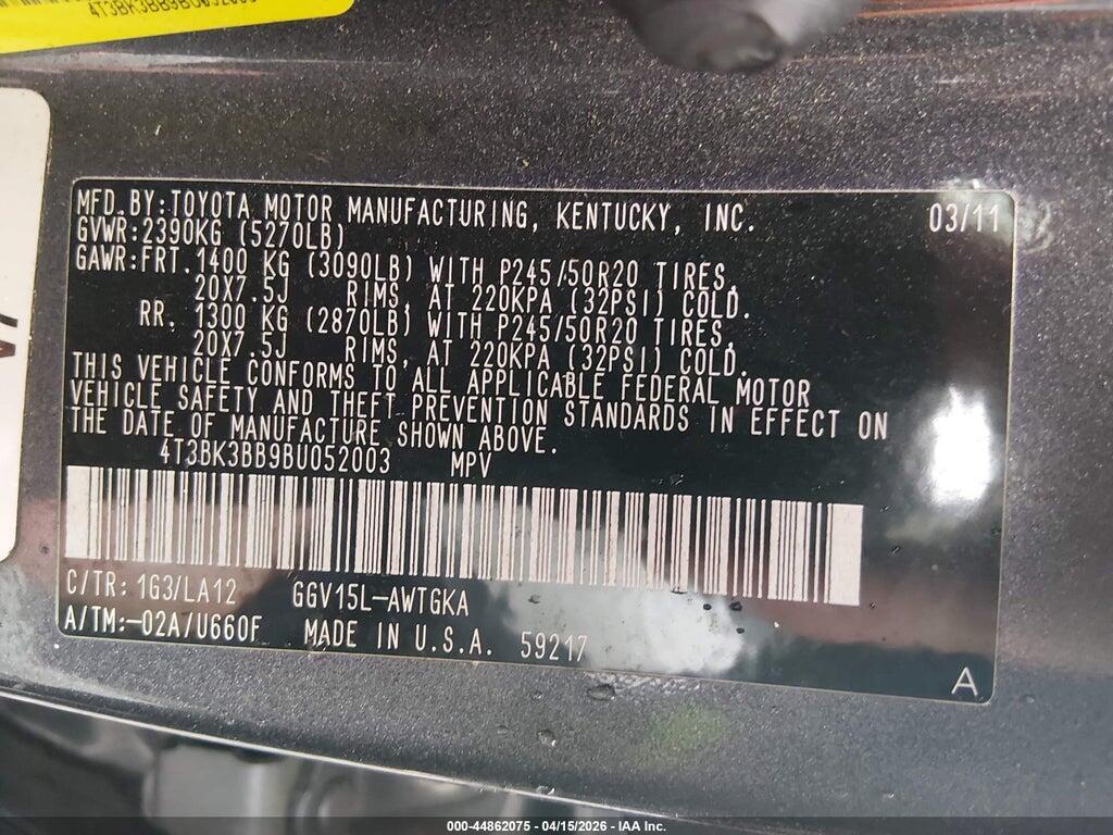 4T3BK3BB9BU052003 2011 TOYOTA VENZA photo no. 9