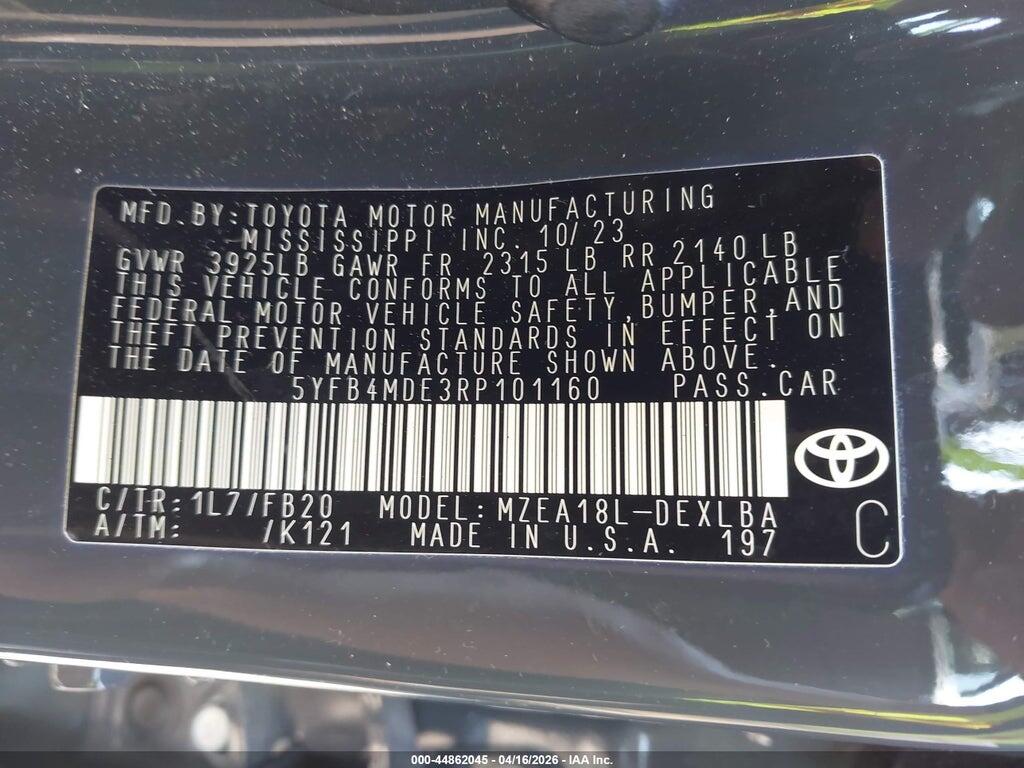 5YFB4MDE3RP101160 2024 TOYOTA COROLLA photo no. 9