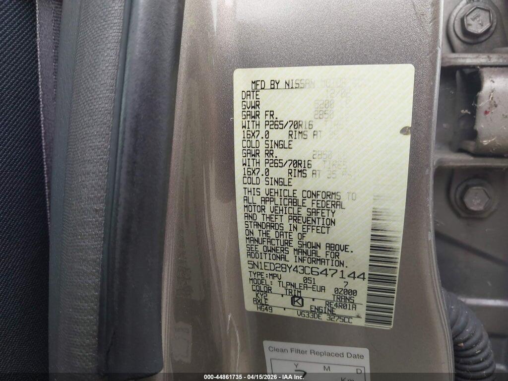 5N1ED28Y43C647144 2003 NISSAN XTERRA photo no. 9