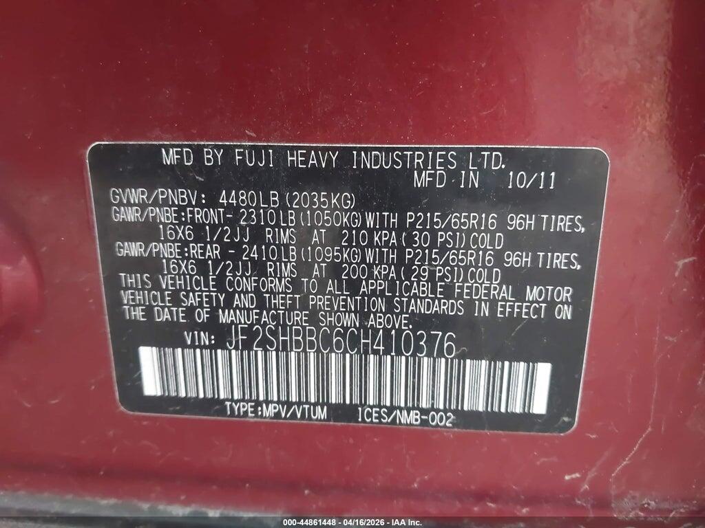 JF2SHBBC6CH410376 2012 SUBARU FORESTER photo no. 9