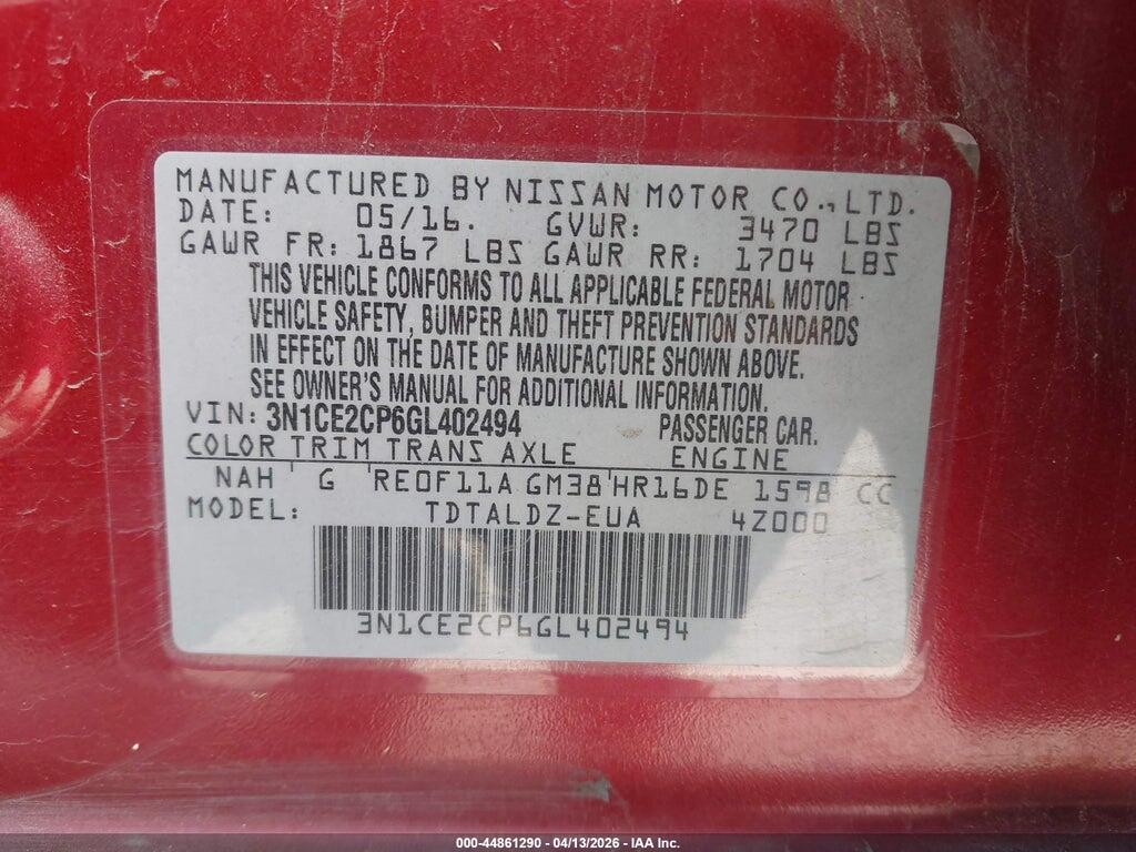 3N1CE2CP6GL402494 2016 NISSAN VERSA NOTE photo no. 9