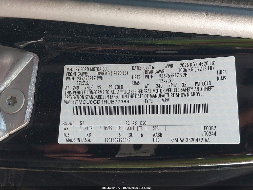 1FMCU0GD1HUB77389 2017 FORD ESCAPE photo no. 9