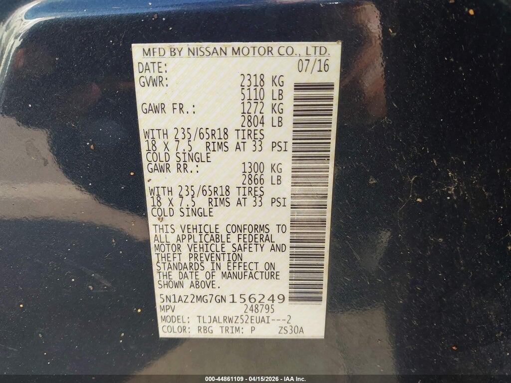 5N1AZ2MG7GN156249 2016 NISSAN MURANO photo no. 9