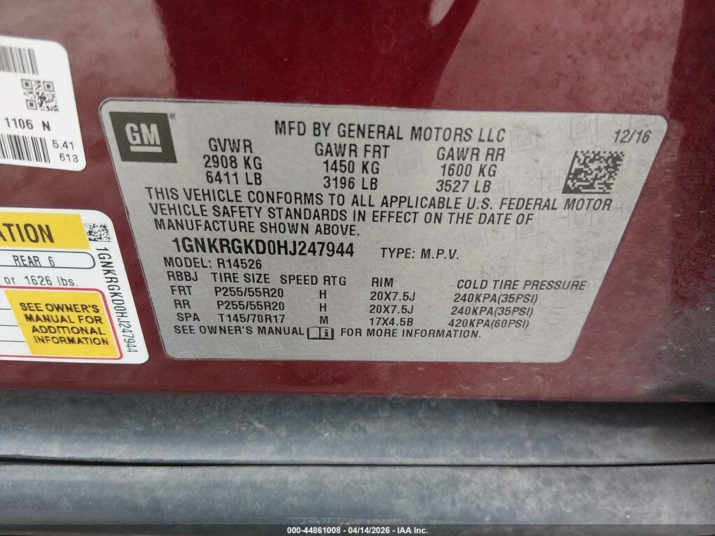 1GNKRGKD0HJ247944 2017 CHEVROLET TRAVERSE photo no. 9