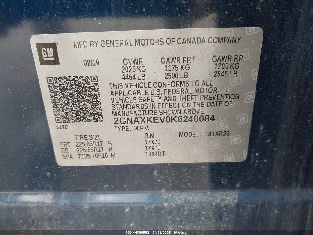 2GNAXKEV0K6240084 2019 CHEVROLET EQUINOX photo no. 9