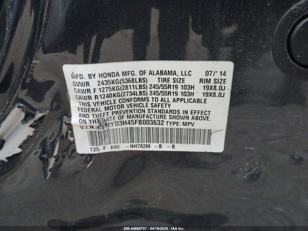 5FRYD3H45FB003632 2015 ACURA MDX photo no. 9