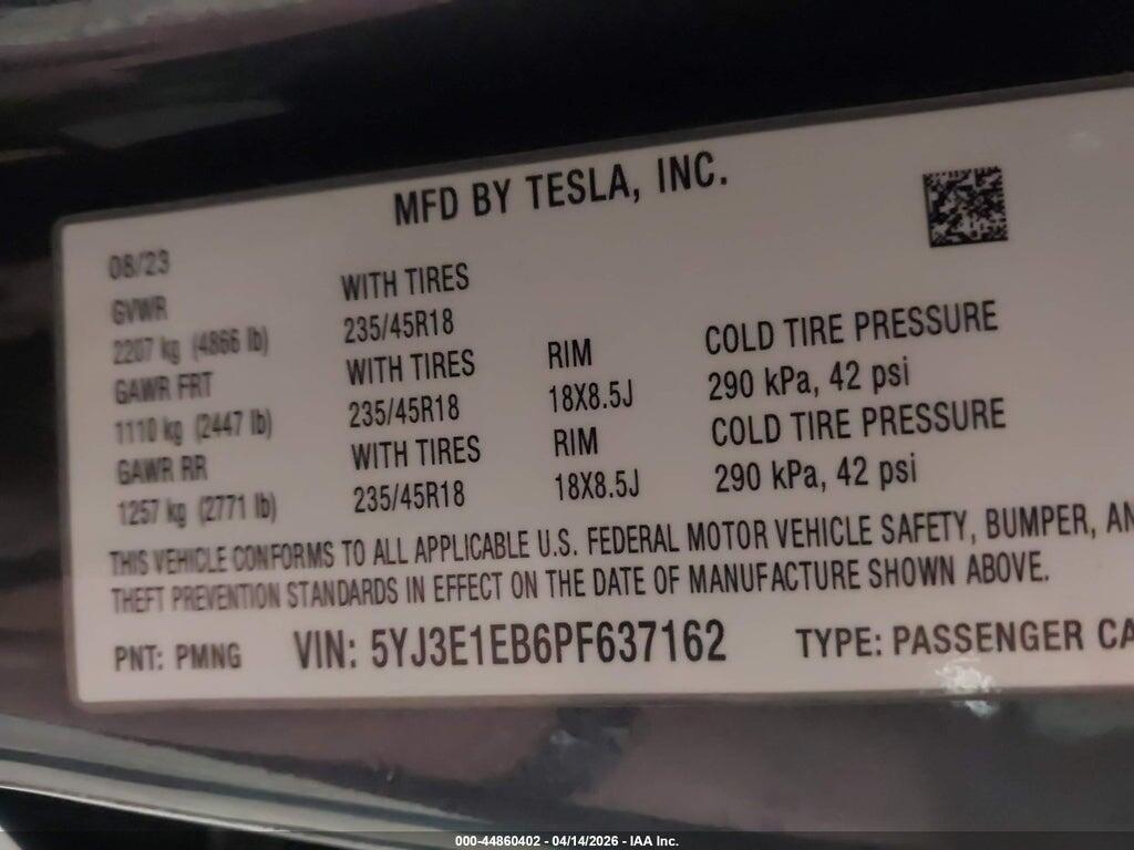 5YJ3E1EB6PF637162 2023 TESLA MODEL 3 photo no. 9
