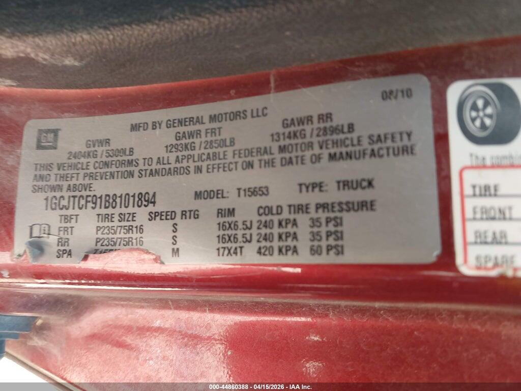 1GCJTCF91B8101894 2011 CHEVROLET COLORADO photo no. 9