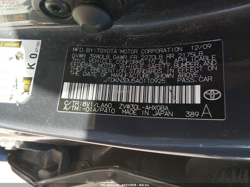 JTDKN3DU5A0110925 2010 TOYOTA PRIUS photo no. 9