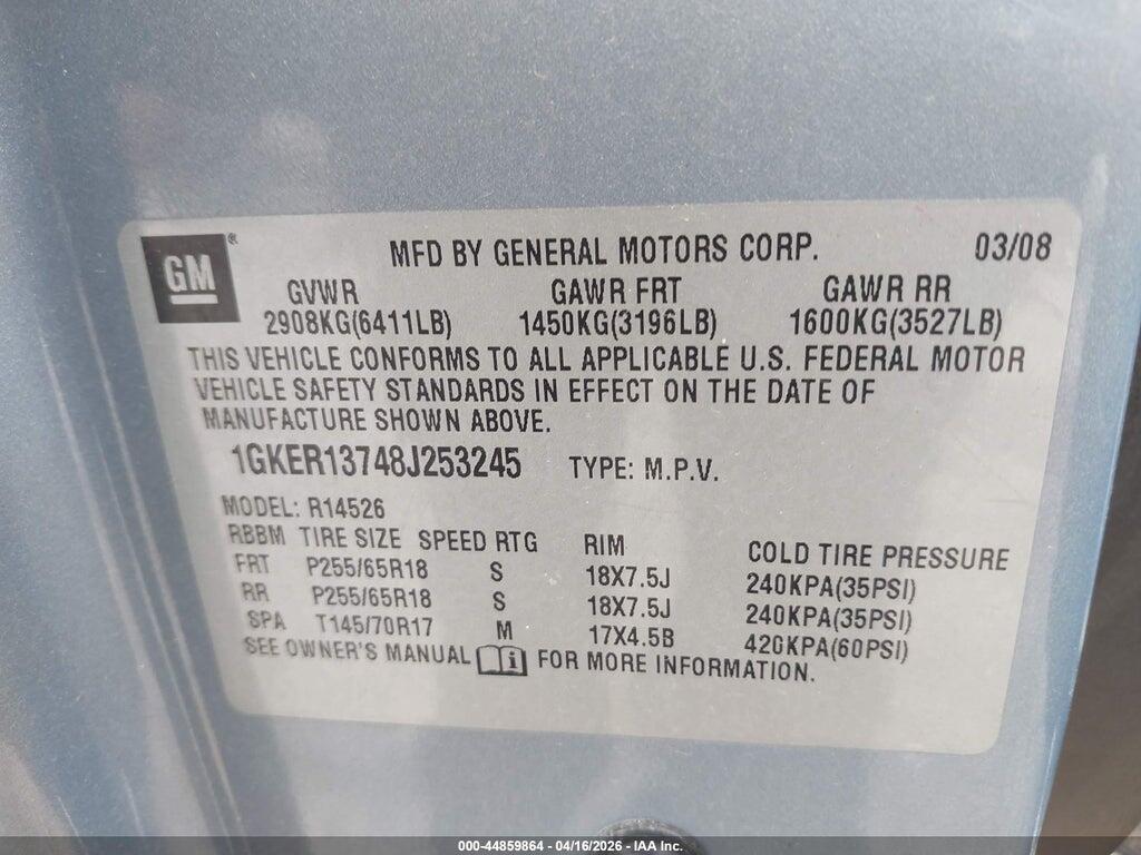 1GKER13748J253245 2008 GMC ACADIA photo no. 9