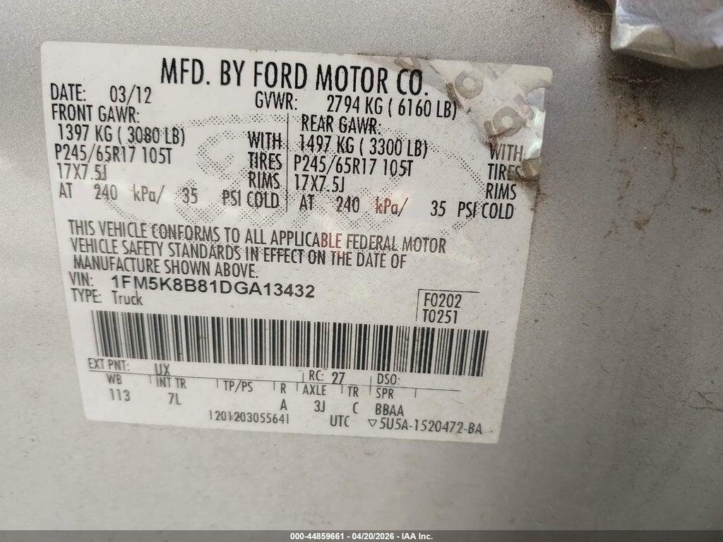 1FM5K8B81DGA13432 2013 FORD EXPLORER photo no. 9