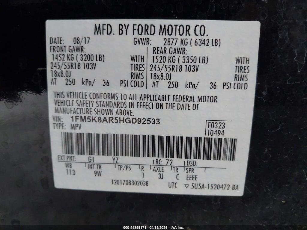 1FM5K8AR5HGD92533 2017 FORD UTILITY POLICE INTERCEPTOR photo no. 9