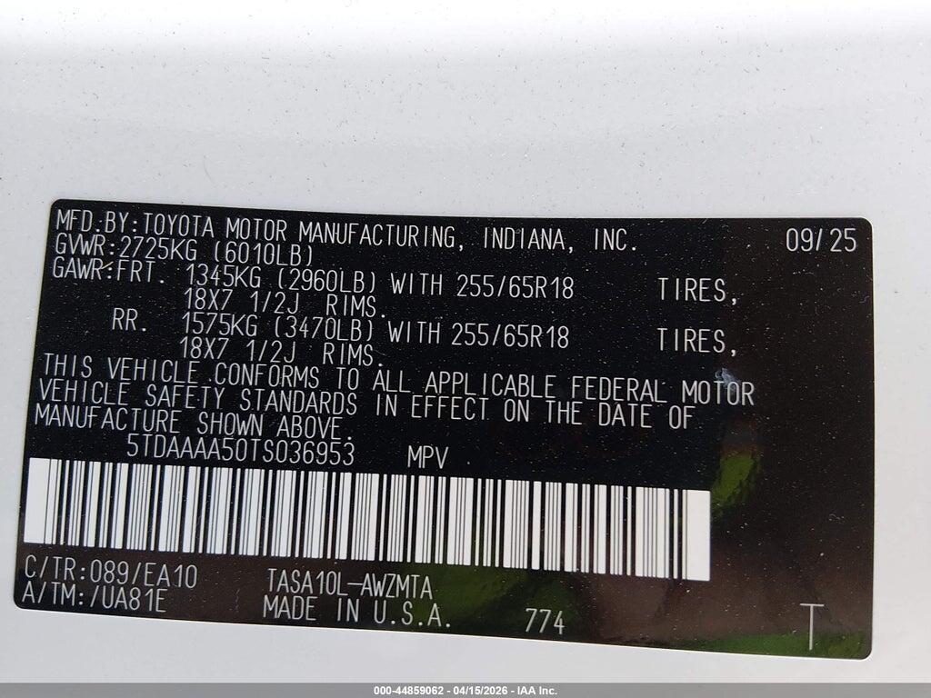 5TDAAAA50TS036953 2026 TOYOTA GRAND HIGHLANDER photo no. 9