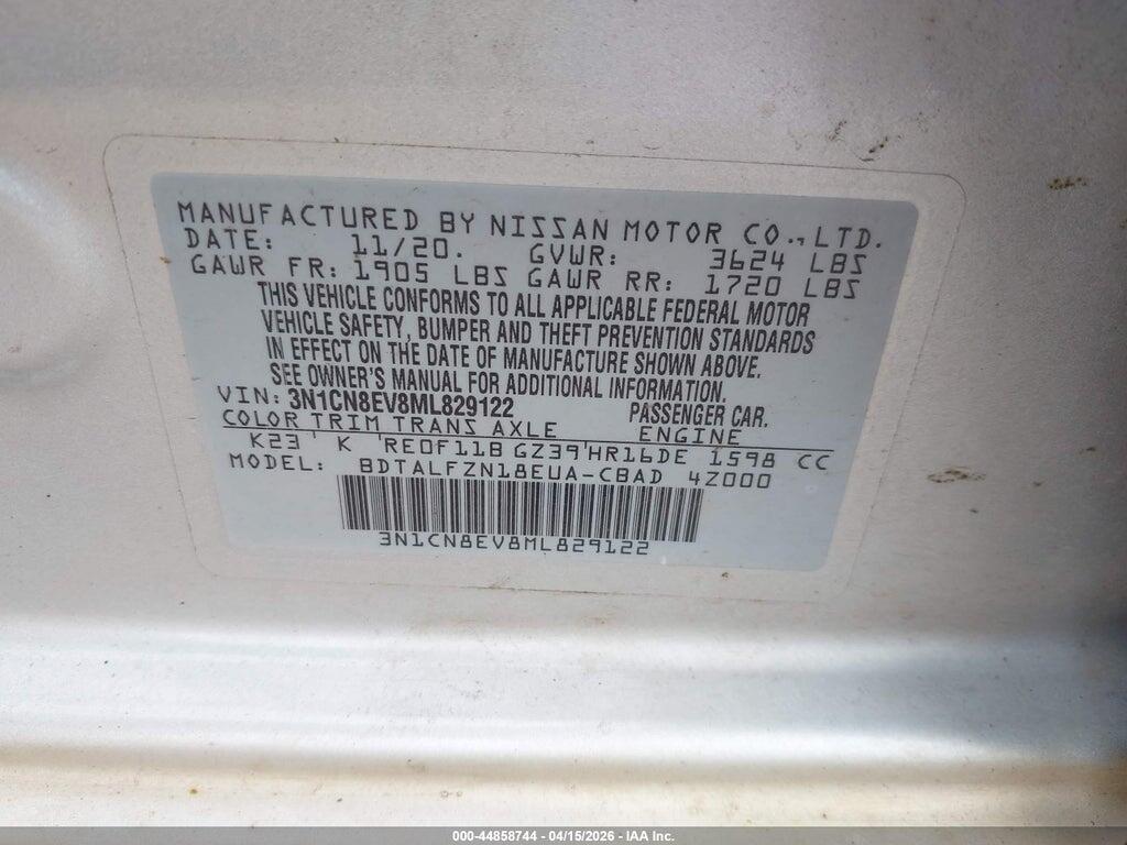 3N1CN8EV8ML829122 2021 NISSAN VERSA photo no. 9