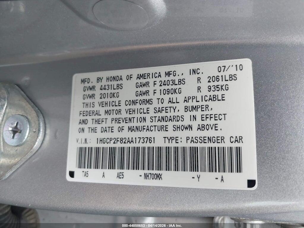 1HGCP2F82AA173761 2010 HONDA ACCORD photo no. 9