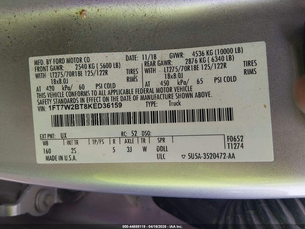 1FT7W2BT8KED36159 2019 FORD F-250 photo no. 9