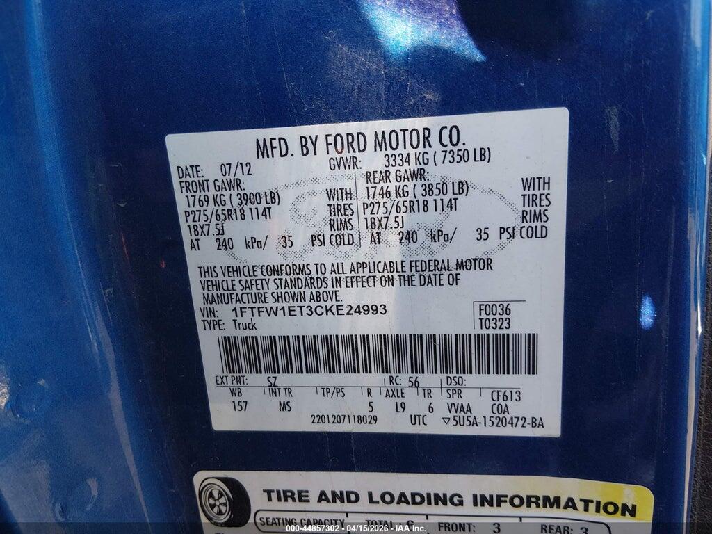 1FTFW1ET3CKE24993 2012 FORD F-150 photo no. 9