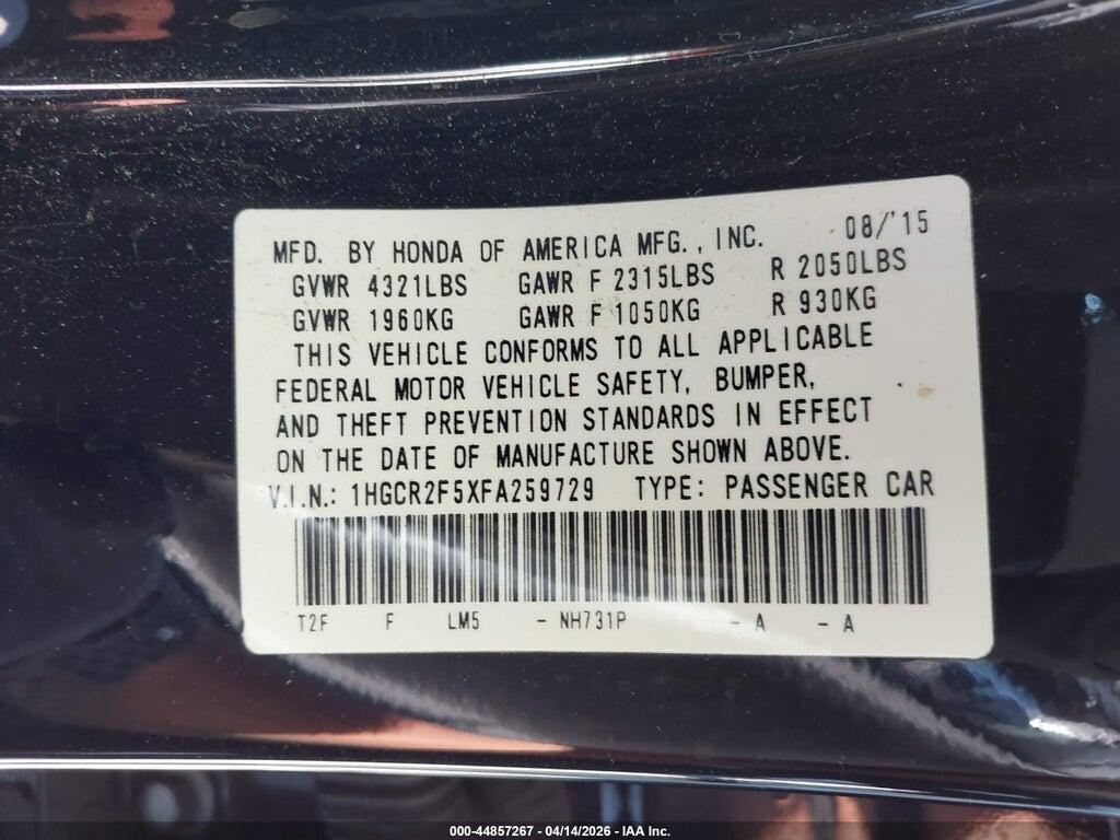 1HGCR2F5XFA259729 2015 HONDA ACCORD photo no. 9