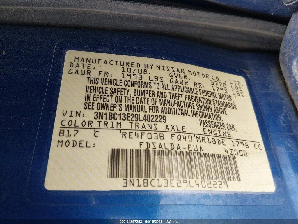 3N1BC13E29L402229 2009 NISSAN VERSA photo no. 9