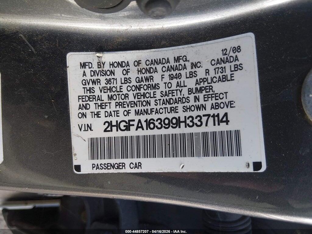 2HGFA16399H337114 2009 HONDA CIVIC photo no. 9