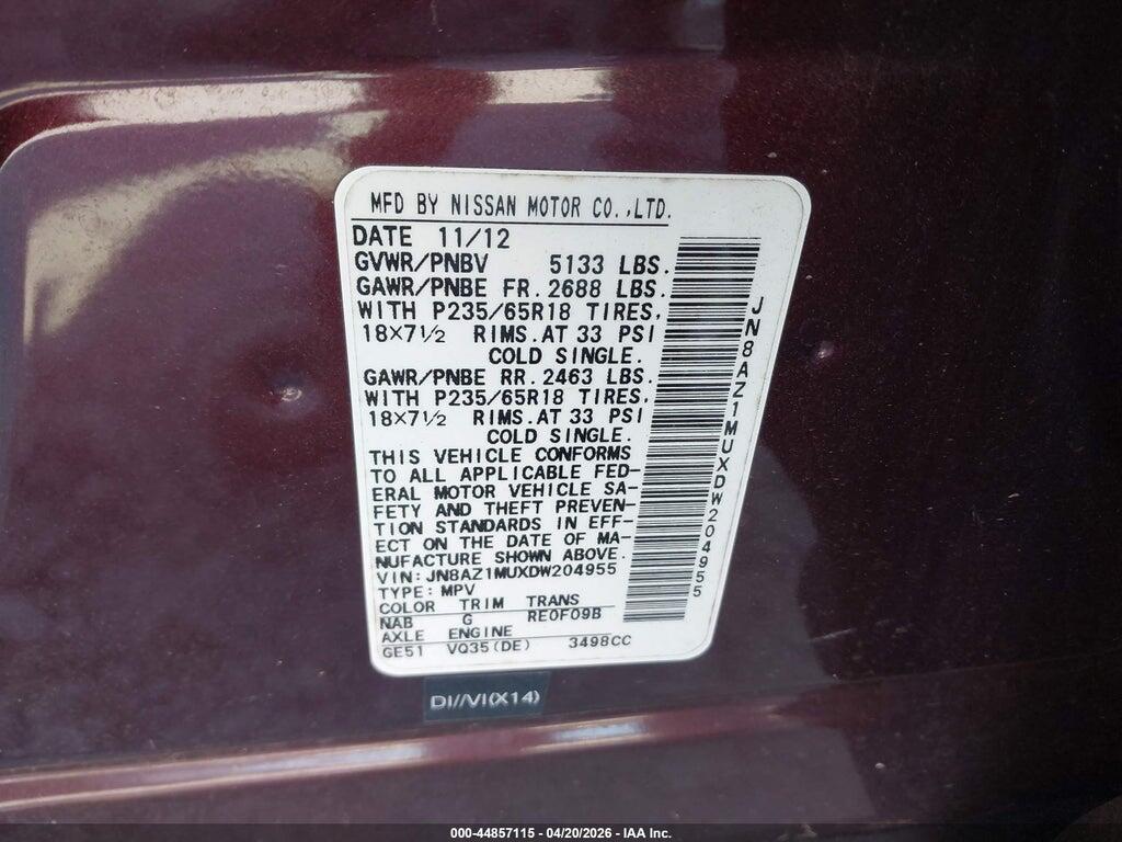 JN8AZ1MUXDW204955 2013 NISSAN MURANO photo no. 9