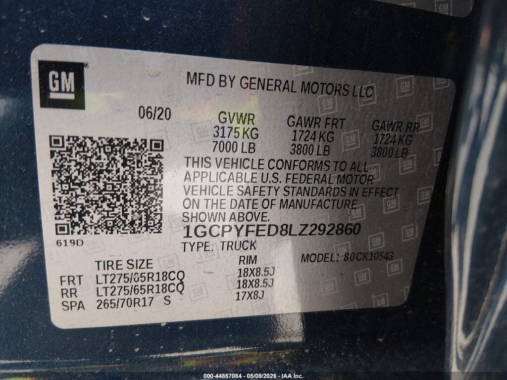 1GCPYFED8LZ292860 2020 CHEVROLET SILVERADO 1500 photo no. 8