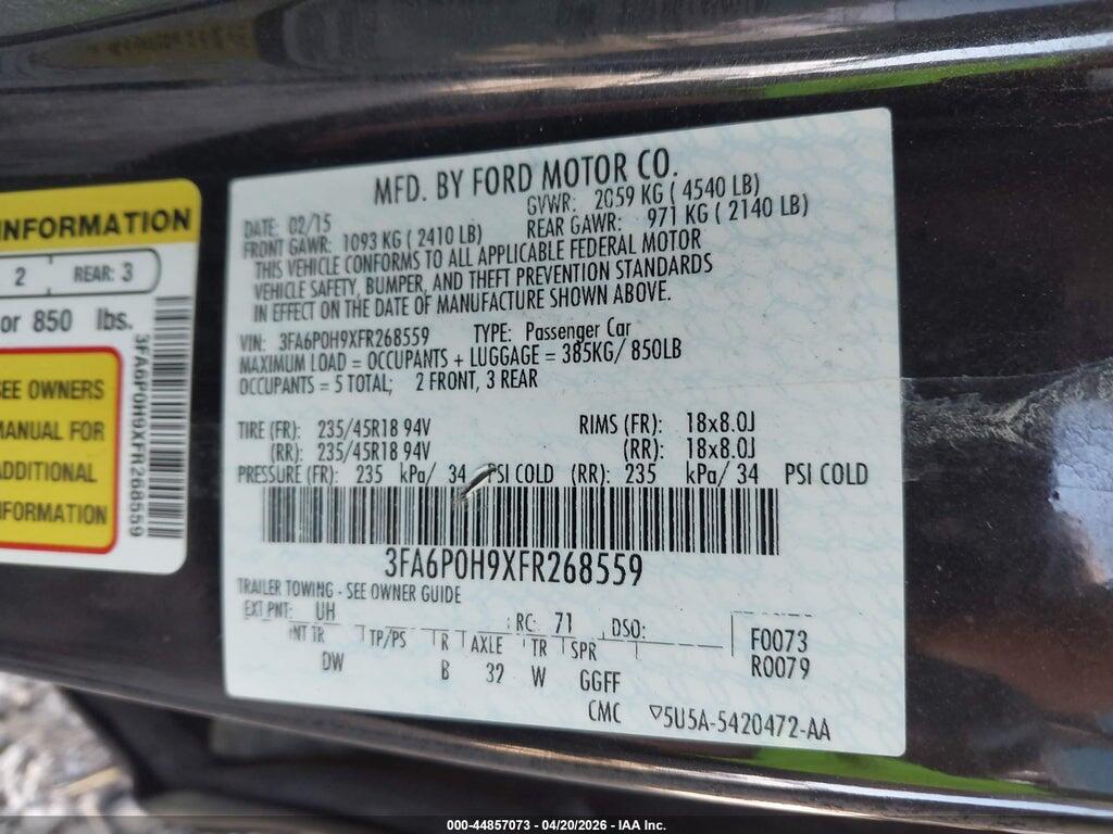 3FA6P0H9XFR268559 2015 FORD FUSION photo no. 9
