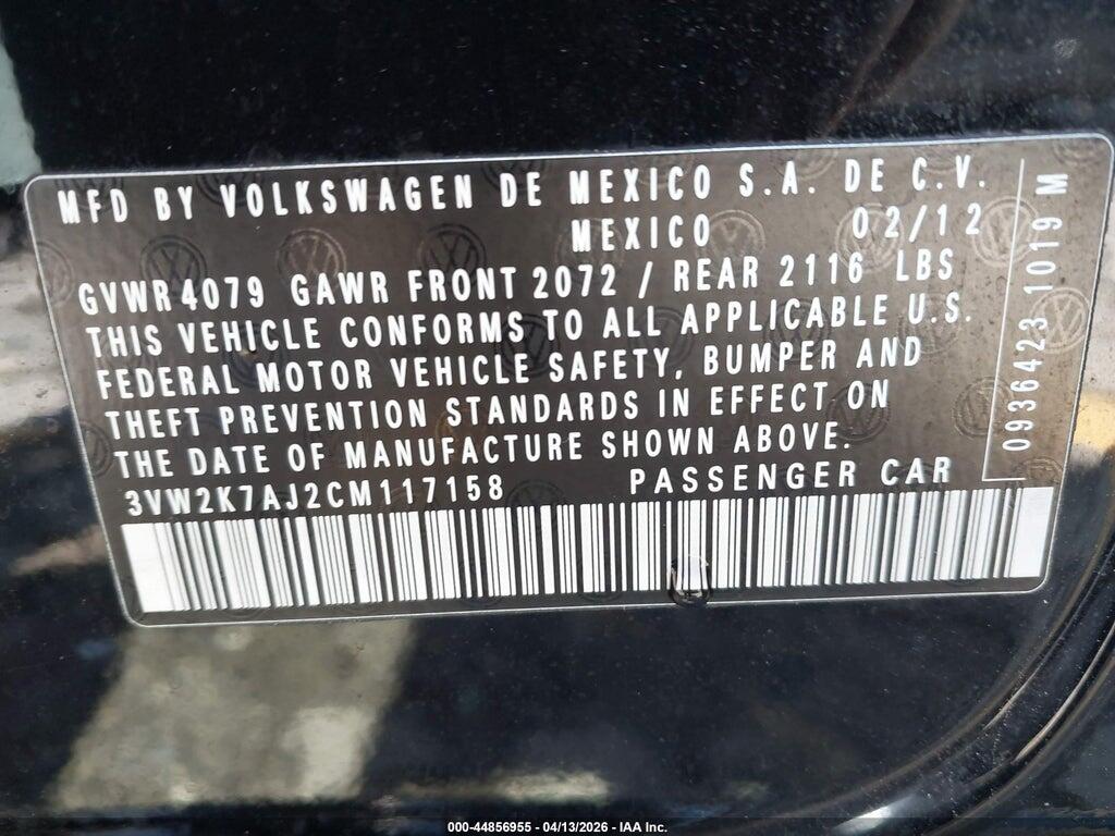 3VW2K7AJ2CM117158 2012 VOLKSWAGEN JETTA photo no. 9