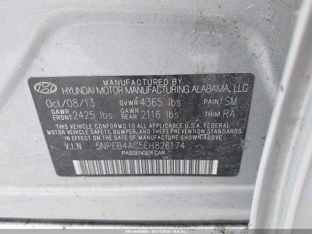 5NPEB4AC5EH826174 2014 HYUNDAI SONATA photo no. 9
