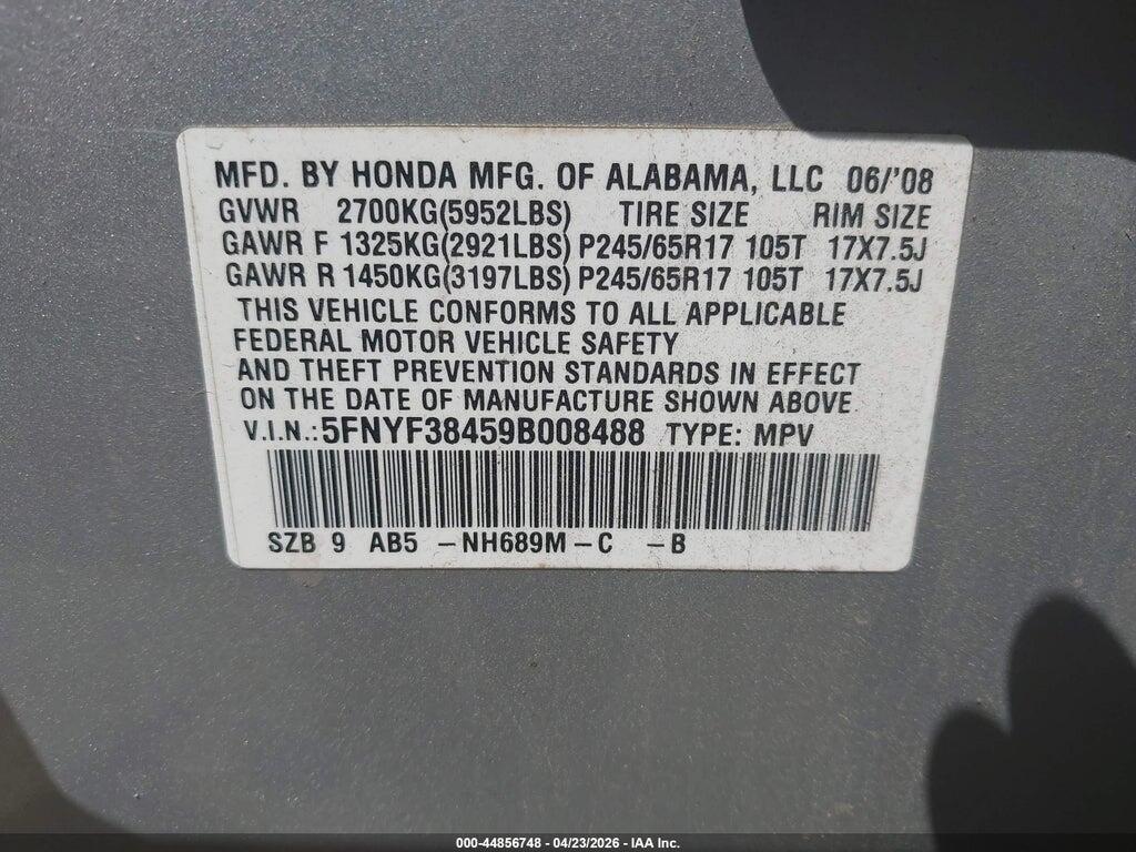 5FNYF38459B008488 2009 HONDA PILOT photo no. 9